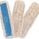 Matthew Cleaning 36'' Industrial Strength Cotton Dust Mop Refill Washable Replacement Heads for Residential & Commercial Use Fit Standard Dust Mop Frames, Hardwood, Concrete Floors Blue&White 3 Pack