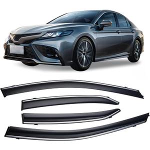 Tape-On Smoke Tint with Chrome Trim Window Visors Compatible with Toyota Camry 2018 2019 2020 2021 2022 2023 Shatterproof Window Deflectors 4pcs