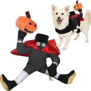 Dog Halloween Costume Headless Horseman Funny Pet Cosplay Rider Outfit with Pumpkin Prop in Hand Adjustable Medieval Costume for Large Medium Small Dogs Clothes Halloween Party(XL)