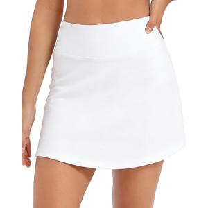 AHLW Tennis Skirts for Women with Pockets - Buttery Soft High Waisted Stylish White Athletic Golf Skorts (White, L)