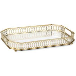 Bar Cart Tray, Decorative Mirrored Tray with Handles, Large Capacity Organizer, Gold