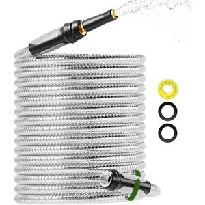 SPECILITE 304 Stainless Steel Garden Hose 100ft, No Kink with Swivel Handle, Lightweight Metal Water Hose with Brass Adjustable Nozzle for Yard Watering, Car Washing, Lawn Care