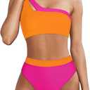 MOOSLOVER Women Cutout One Shoulder High Waisted Bikini High Cut Two Piece Swimsuits (Pink, S)