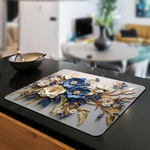 2 x 3D Dish Drying Mat For Kitchen Counter Dish Mats Yellow Flower Dish Draining Mats Spring Summer Floral Dishes Pad Microfiber Absorbent Dish Drainer Rack Mat 16x20″ (Color A, 16x20 Inch)