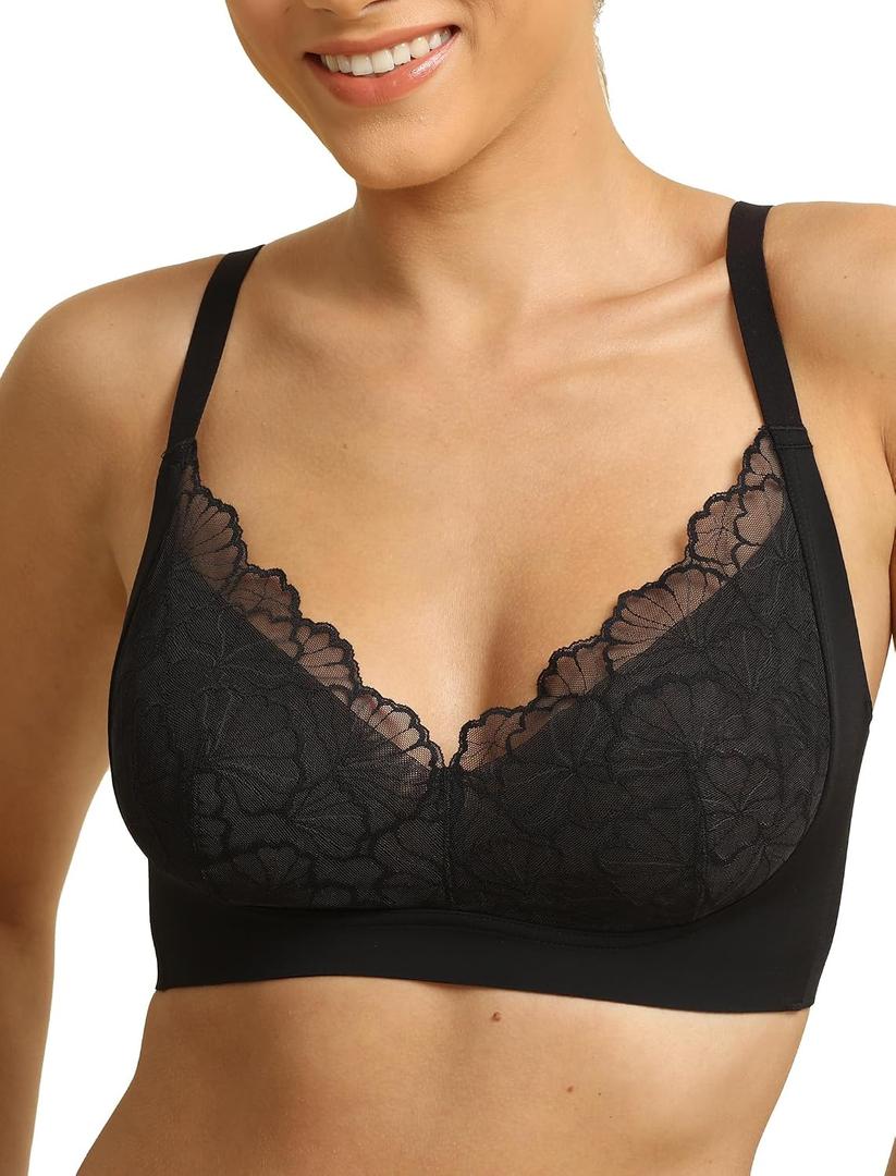 COMFELIE Wireless Lace Bras Seamless Everyday Bra Sexy Comfy Unlined Bralette Small