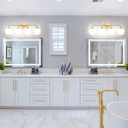 Modern Brushed Brass Bathroom Light Fixtures, Elegant Gold 4-Lights Vanity Light Fixtures, Milky White Globe Glass Shade Vanity Light over Mirror, Wall Sconces for Bathroom Dressing Table Bedroom