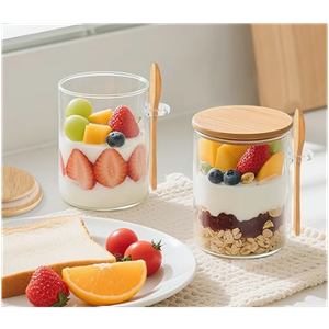 12 Overnight Oats Containers with Lids and Spoons, 16oz Glass Jars with Bamboo Lids, Airtight Meal Prep Yogurt Containers for Breakfast, Parfait, Salad, Chia Pudding