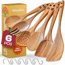Pack of 2, Riveira's 6-Piece Kitchen Essentials - Wooden Spoons for Cooking and Comprehensive Cooking Utensils Set