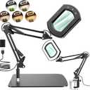 15X Rectangle Magnifying Glass with Light and Stand, Hands-Free Real Glass Lighted Magnifier, Touch Control 5 Color Modes Stepless Dimmable, 2-in-1 LED Desk Lamp with Clamp for Close Work, Reading