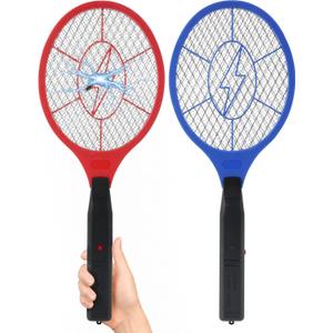 Electric Fly Swatter 2 Pack (Red & Blue), Battery Powered Bug Zapper Racket for Mosquitoes & Flies, Safe Protective Mesh, Indoor & Outdoor Use, Batteries Not Included