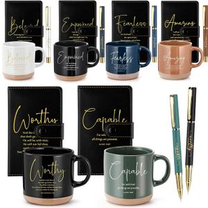 6 Set Christian Gifts Bulk Ceramic Bible Verses Coffee Mug A6 Leather Journal with Pen and Scented Candle Religious Easter Gift for Egg Stuffers Women Men Church