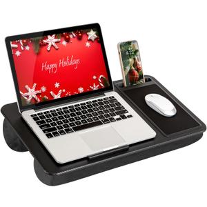 LAPGEAR Home Office Lap Desk with Device Ledge, Mouse Pad, and Phone Holder - Black Carbon - Fits up to 15.6 Inch Laptops - Style No. 91588