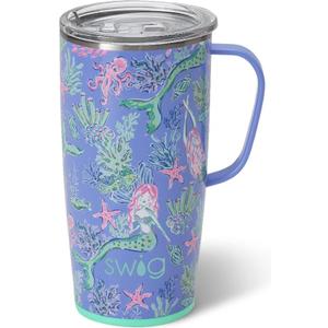 Swig Life 22oz Travel Mug, Insulated Tumbler with Handle and Lid, Cup Holder Friendly, Dishwasher Safe, Stainless Steel, Travel Coffee Cup, Insulated Mug with Lid (Under the Sea)