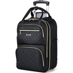 Rolling Backpack for Women, 15.6 Inch Travel Laptop Wheeled Backpack, 30L Roller Carry On Backpack or Adults Business College Work Overnight, Stylish Personal Item, Black