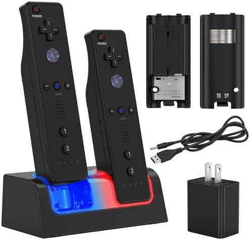 Remote Controller Charger for Wii/Wii U with 2 Pack 2800mAh Rechargeable Battery Pack, 2 Port Charging Station for Wii Controller, Remotes are not Included
