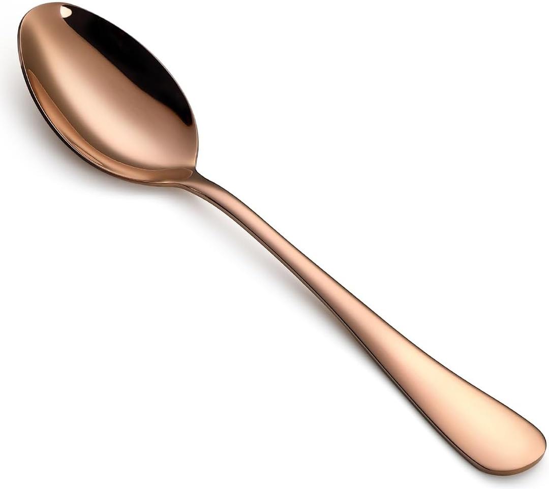 WYT Rose Gold Dinner Spoons Set for 8, Stainless Steel Rose Gold 8-Piece Flatware Spoon Set, Modern Silverware Dinner Spoons, Mirror Polished, Dishwasher Safe, 7.9 Inches