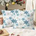CaliTime Christmas Throw Pillow Covers Decorative 18 X 18 Inches Pack of 2 Cozy Fleece Snowflakes Cushion Cases for Holiday Couch Sofa Bed Living Room Home Smoke Blue Grey