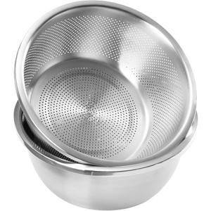 Colander and Bowl Set 3.1QT (2-in-1) - Thickened 304 Stainless Steel Kitchen Strainer Bowl for Fruit, Pasta, Vegetables, Rice - Heavy Duty, Induction Cooker & Dishwasher Safe, Set Of 2