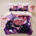 A Nice Night Purple Comforter Sets,Black Girl Listening Music Printed, 6Pcs Bed in A Bag Twin Size All Seasons Bedding Set,for Kids, Girls