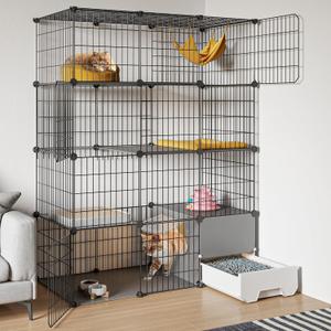 Oneluck Large Cat Cage with Litter Box, 4-Tier DIY Enclosures Detachable Metal Wire Kennel Indoor Crate Large Exercise Place Ideal for 1-2 Cats (41.3" L x 17.8" W x 55.1" H)