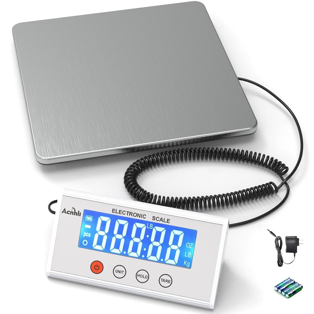 Digital Shipping Scale, 440lb Heavy Duty Stainless Steel Postal Scale for Packages, Mailing,Ideal for Home, Office, Warehouse & Shipping Business, Includes Manual & Adapter