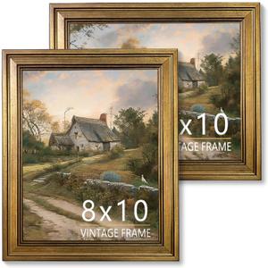 8x10 Gold Picture Frame Set of 2 - Ornate Vintage Picture Frames for Wall or Tabletop Display, 8 x 10 Photo Frame Gold Display Wedding Family Baby Photos for Elegant Home Decor