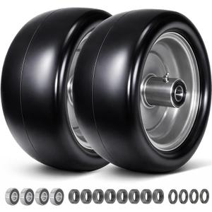 13x6.50-6 Tire Flat Free, 13x6.50-6 Lawn Mower Tires Flat Free, 13x6.5-6 Tire and Wheel, with 3/4" & 5/8" Bearings, 5.5"-7.5" Centered Hub, Solid Smooth Tire for Zero-Turn Lawnmowers, 2 Pcs