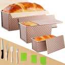 3 Pack Pullman Loaf Pan with Lids, Non-Stick Bread Loaf Pan, Heavy Duty Carbon Steel Corrugated Toast Box for Baking, Square Bread Pans for Homemade Sandwich, Bakeware (Rose Gold)