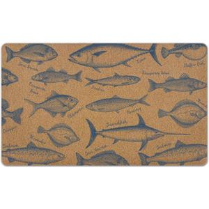 Coastal Blue Fish Door Mat, Navy Blue Fish Front Door Mat Outside Entrance, Coastal Ocean Fishes Artificial Coir Doormat Rugs for Indoor Porch Patio Entry Entryway Outdoor, 17x30 Inch