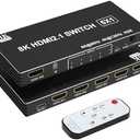 8K HDMI Switch 4K 120Hz - 5 in 1 Out HDMI Splitter Switcher 8K@60Hz 4K@120Hz with Remote 3D HDR10+ HDCP 2.3 CEC, Use for PS5/4/3 Xbox DVD Player Fire Stick Roku TV PC Nintendo Switch