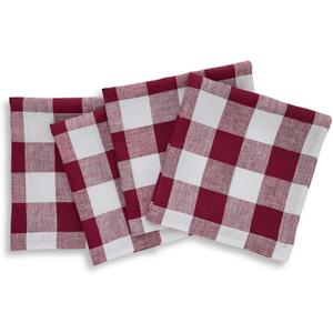 FOUR (4) FARMHOUSE RED WHITE BUFFALO PLAID CHECK LINEN THROW PILLOW COVERS 18x18