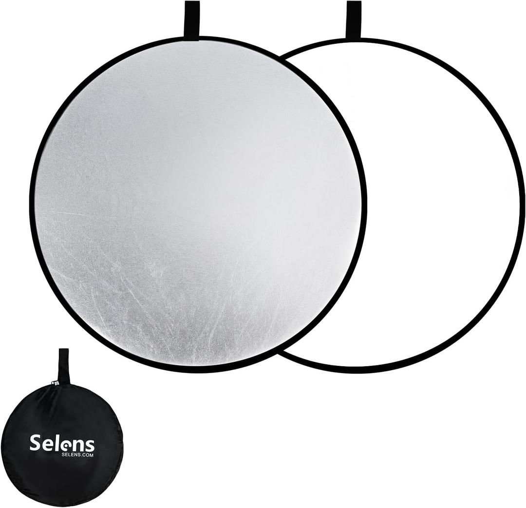 Selens 2 in 1 Foldable 17inch/45cm Light Reflector,Collapsible Disc Photography Reflector Silver,White for Portable Portrait Photography and Outdoor Lighting