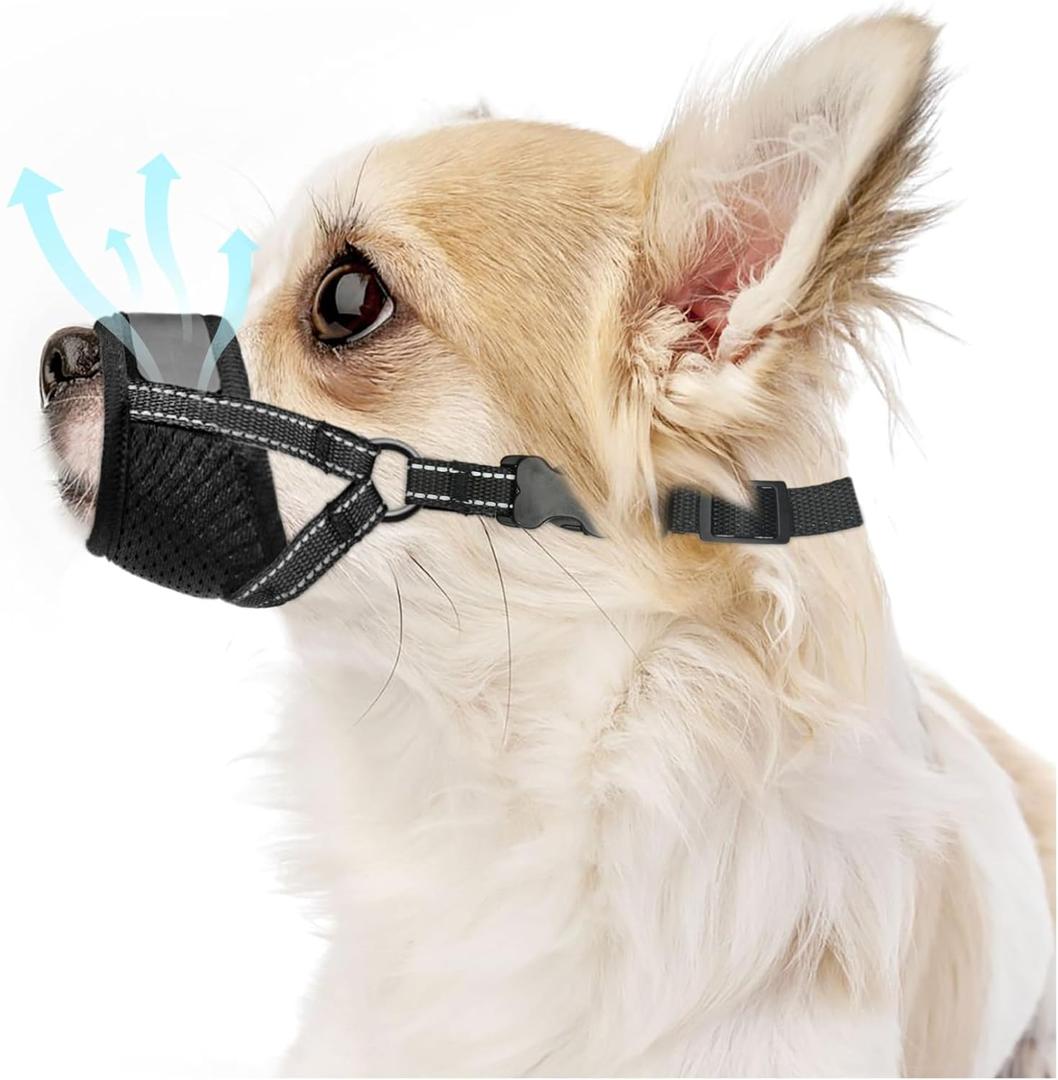 Dog Muzzle for Small Dogs - Soft Nylon Breathable Muzzle for Small Dog with Air Mesh | Adjustable Dogs Muzzles to Prevent Biting | Puppy Mussels for Grooming Barking Chewing Allows Panting Drinking Small