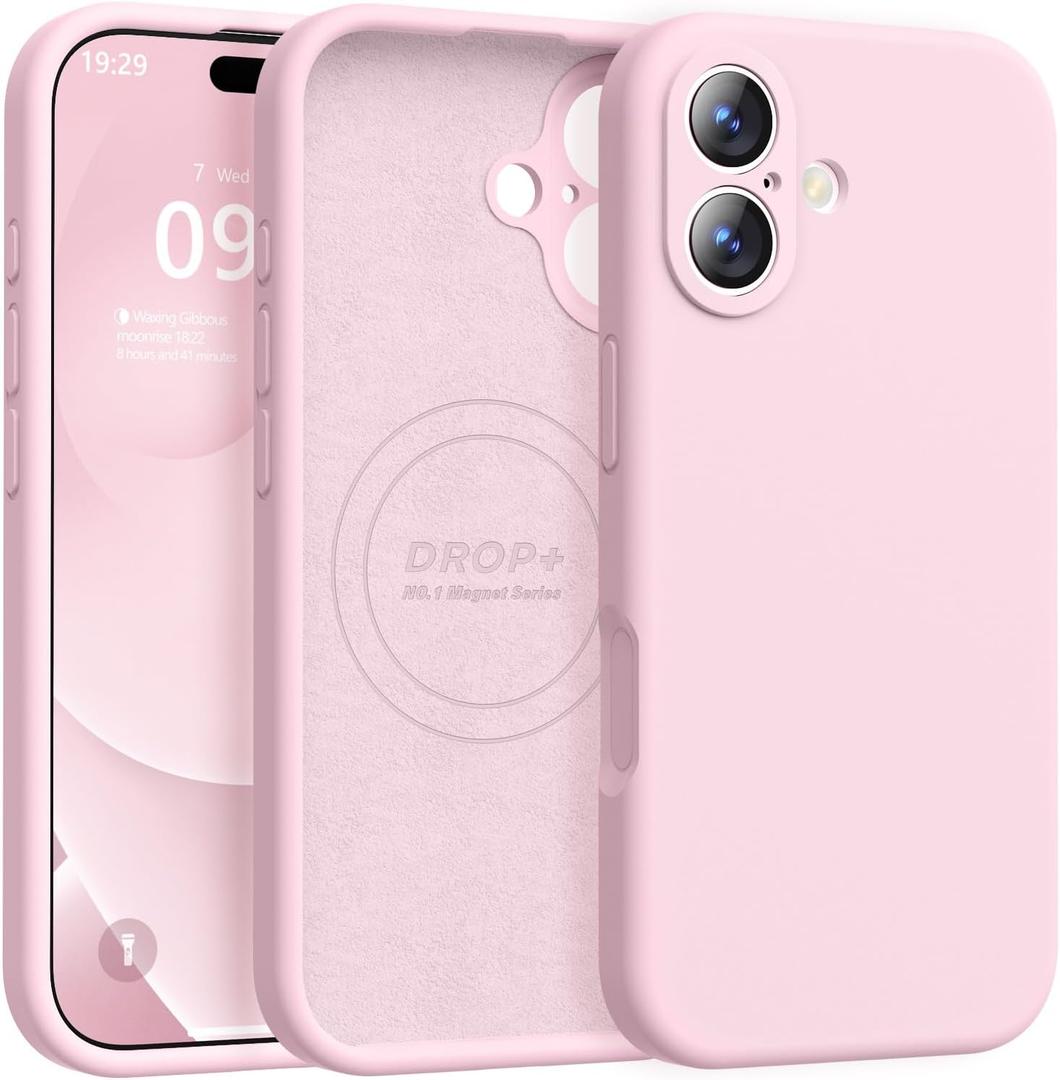 Ktele Magnetic for iPhone 17 Case [Compatible with Magsafe] [Premium Silicone Satin-Smooth Touch] Slim Shockproof Anti-Scratch Microfiber Lining Case, 6.3 inch, Chalk Pink