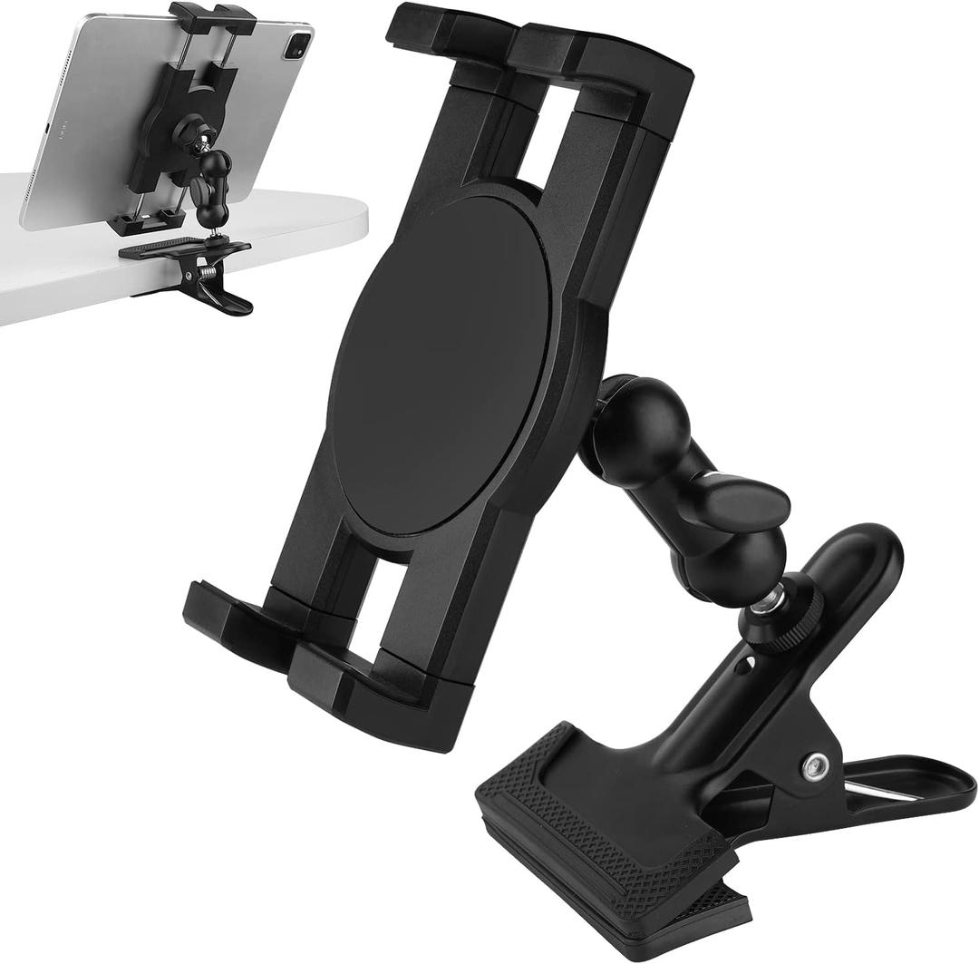 Clip Clamp Tablet Holder for Desk/Table/Glass Door/Desktop Baffle/Easel,Compatible with 7~12.9 inch iPad/Nexus/LG G Pads/Fire HD,360Adjustment Aluminium Alloy Arm Metal Mount