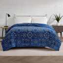 Lucky Brand Plush 90"x90" Oversized Throw Blanket, Bandanna Navy Blue Designer Bed Blanket