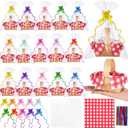 24 Pcs Mini Woven Baskets with Handles 24 Paper Napkins 30 Plastic Bags 30 Multicolor Bows 30 Metallic Twist Ties Flower Fruit Picnic Chip for Wedding Party Gift Decoration (Red Plaid)