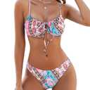 ZAFUL Women High Cut Bikini Sets String Sexy Swimsuit Two Piece Underwire Bathing Suit Brazilian Cheeky Cut Out Cute Swimwear Pink S
