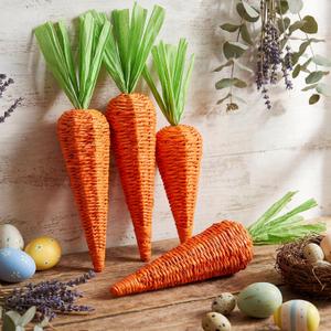Bucherry 4 Pcs Large Easter Artificial Carrots Decoration 16'' and 12'' Jute Metal Fake Carrot for Bunny Decor Rustic Farmhouse Spring Easter Vegetables Gift Basket Filler for Table Home Kitchen Party