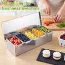 5 Compartments Stainless Steel Chilled Condiment Tray, Garnish Tray with 5 Removable Compartments, Condiment Dispenser with Lid, Fruit Serving Containers