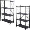 Life Hacks 2pcs 4-Tier Foldable Shelves for Storage, No Assembly Required, Folding Shelf Unit Pantry Shelves with Wheels, Metal Shelving Storage Rack Shelf for Kitchen Garage Home (Black)