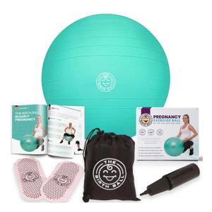 Birthing Ball for Pregnancy & Labor - 18 Page Pregnancy Ball Exercises Guide by Trimester - Non Slip Socks - How to Dilate, Induce, & Reposition Baby for Mom (65 cm, Mint Green)