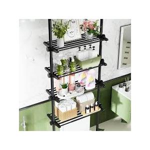 Bonpally Over The Toilet Storage Shelf, 4Tier Adjustable Bathroom Organizer, No Drill Tension Mounted Shelves, SpaceSaving Bathroom Cabinet Rack Above Toilet for Small Rooms, Black