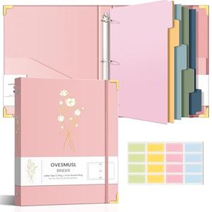 Aesthetic 3 Ring Binder 1 Inch Cute Three Round Rings Binders with Dividers Suitable for 8.5 x 11 Letter Size Paper Loose Leaf Binder with 2 Pockets for School Work