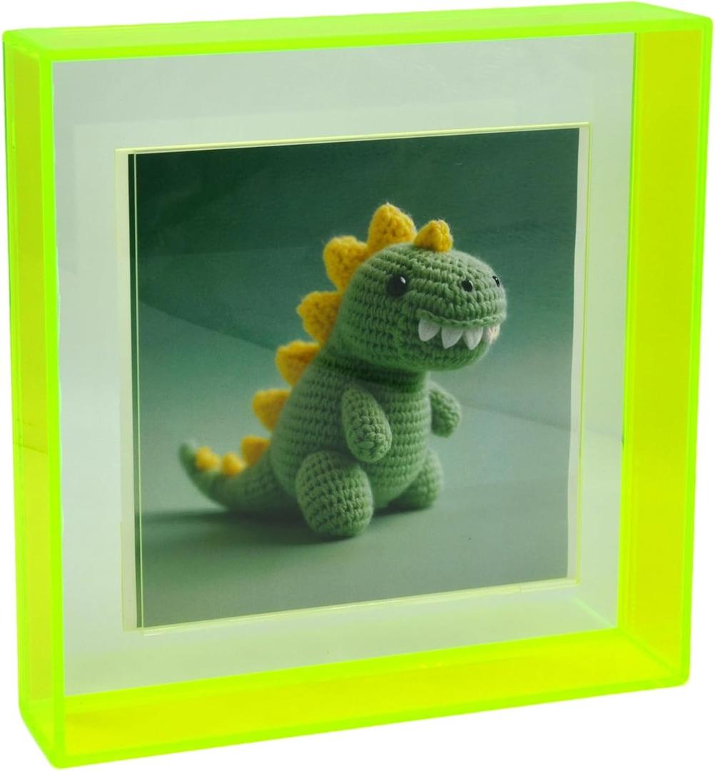 Acrylic 12x12 Picture Frame Neon Floating 12 x 12 Photo Frame for Wall Mount and Tabletop Decorative in Gallery Home Office, Neon Green