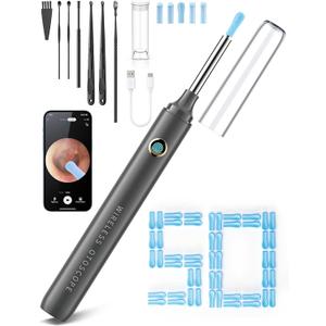 Ear Wax Removal Tool Camera - Ear Cleaner with 1080P HD Camera, FSA HSA Store Eligible, Otoscope with Light, Earwax Removal Kit with 50 Replacement Tips for iPhone, iPad, Android Phones (Gray)