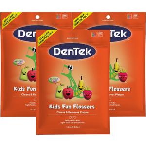 DenTek Fun Flossers – Kids Floss Picks with Wild Fruit Flavor, 75 Count, Pack of 3
