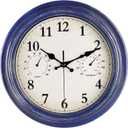 JoFomp Outdoor Clocks for Patio, Large 12 inch Outside Wall Clock Waterproof with Thermometer and Hygrometer Combo, Round Silent Battery Operated Wall Clock for Home, Pool, Garden (Blue)