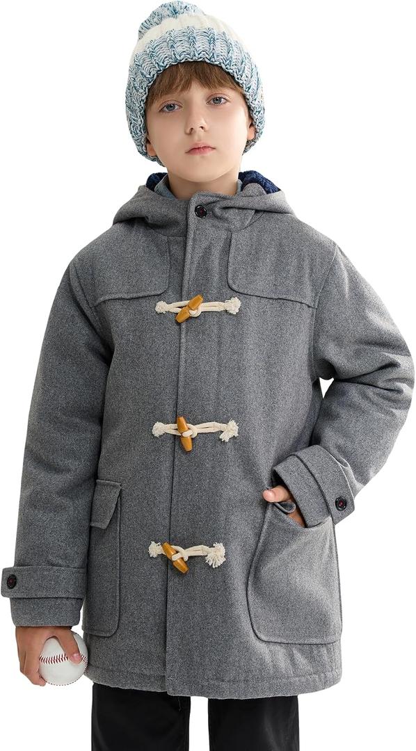 maoo garden Boys Winter Wool Coat Dress Peacoat Kids Heavy Sherpa Jacket Hooded Warm Thicken Windproof Overcoats