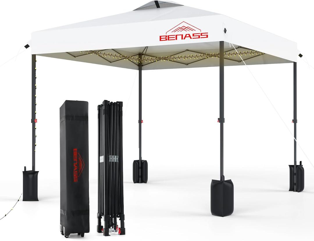 10x10 Pop Up Canopy, Easy Up Canopy Tent, Heavy Duty Tents for Parties, One Person Set Up Event Tent, White